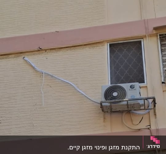 יחידת מיזוג אוויר מותקנת על קיר חיצוני של בניין